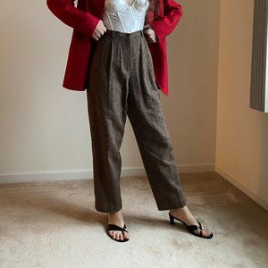 Vintage brown wool blend petite pleated trousers